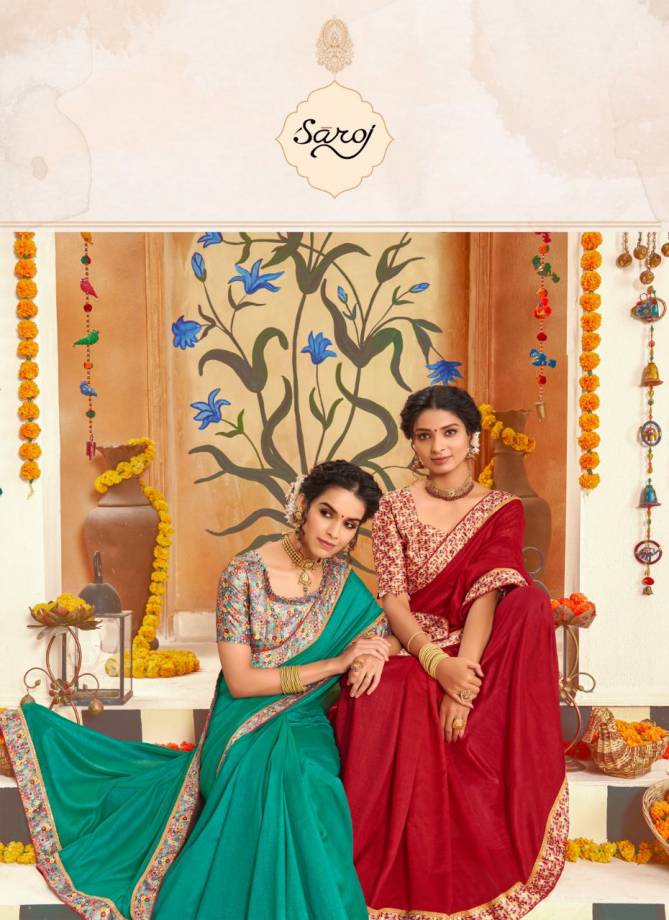 Saroj Divyaa Heavy Festive Wear Vichitra Silk With Border Lace Saree Collection